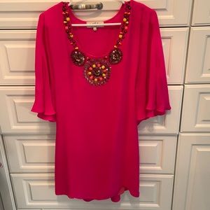 Super fun EUC Tibi hot pink dress with beading- Size 6- fully lined